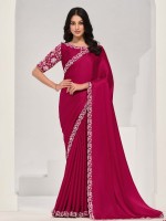 Deep Pink Crepe Satin Silk Saree